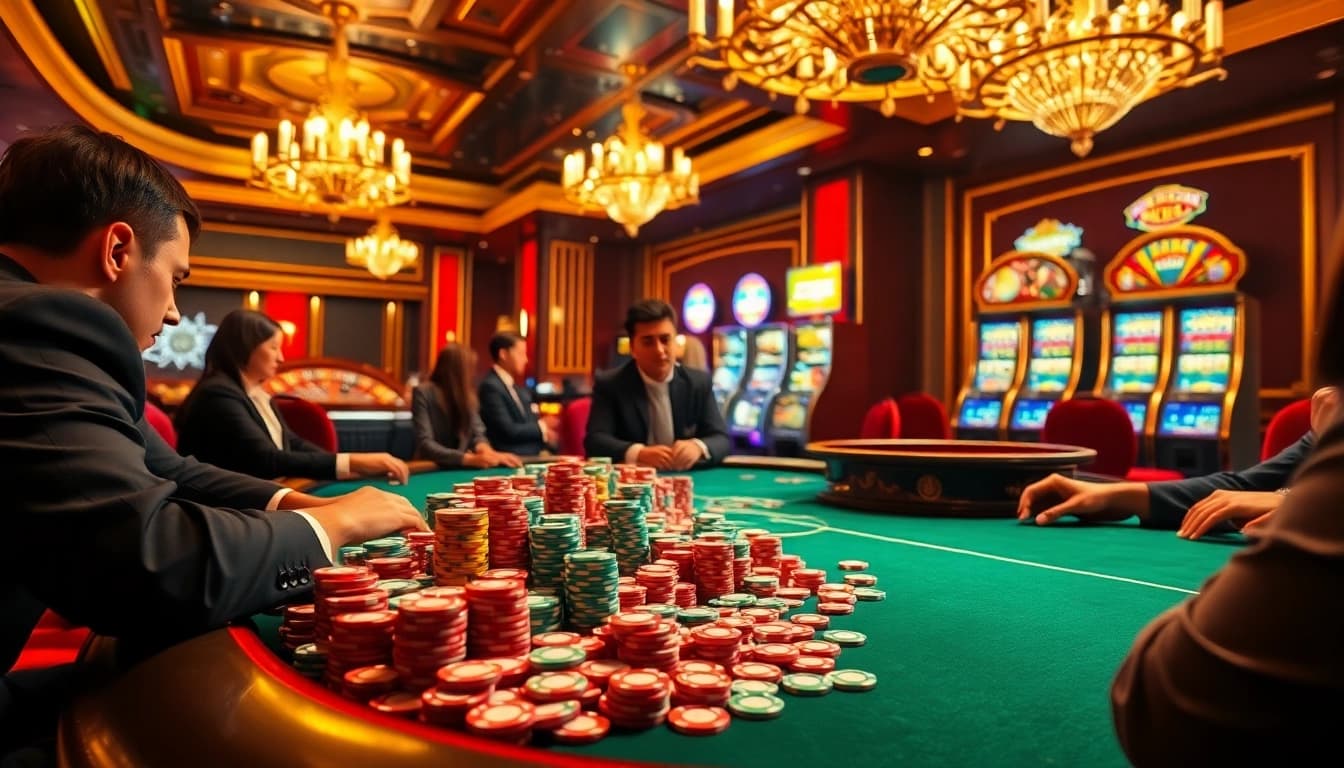 s88 vip poker game scene with vibrant chips, luxury décor, and roulette wheel excitement