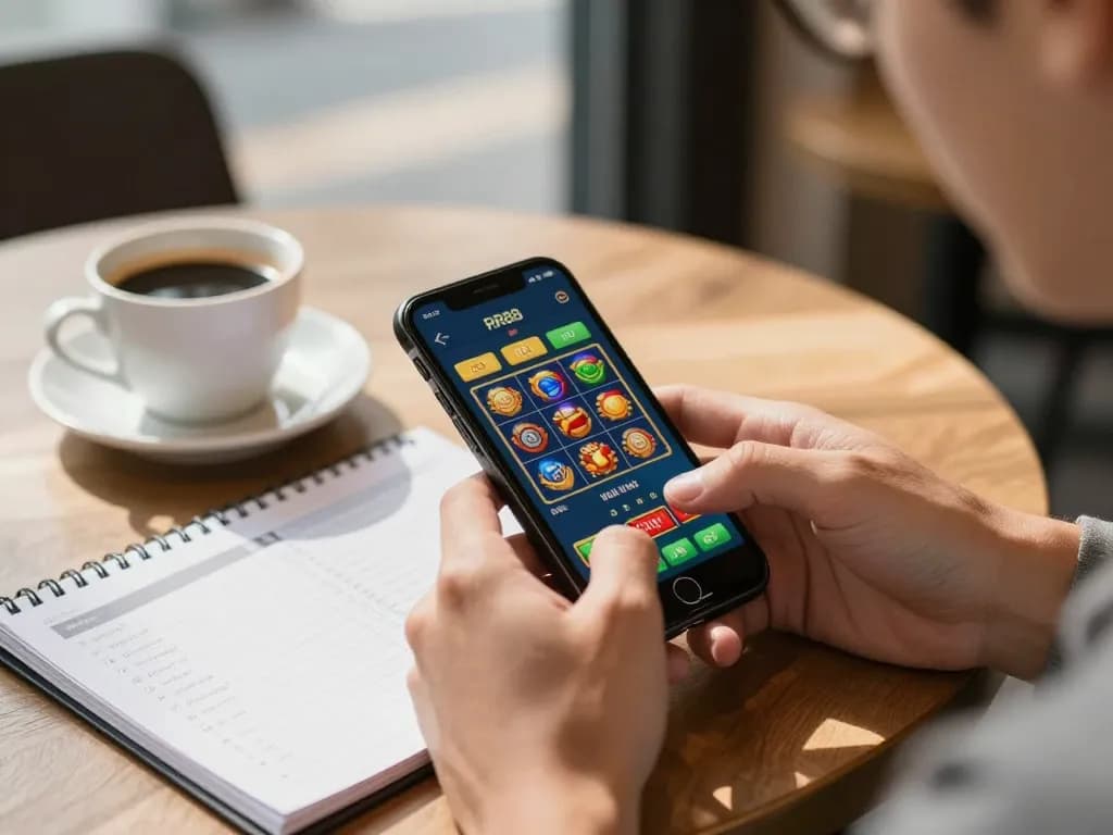 Engaging with the RR88 App to place bets on mobile while enjoying a stylish cafe atmosphere
