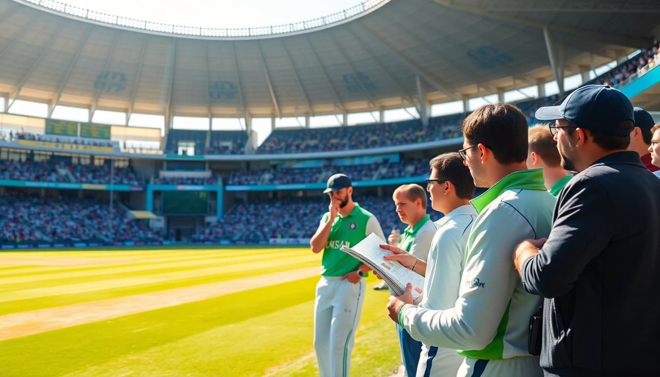 Engaged fans analyzing ipl cricket betting tips free strategies during a live match in a vibrant stadium.