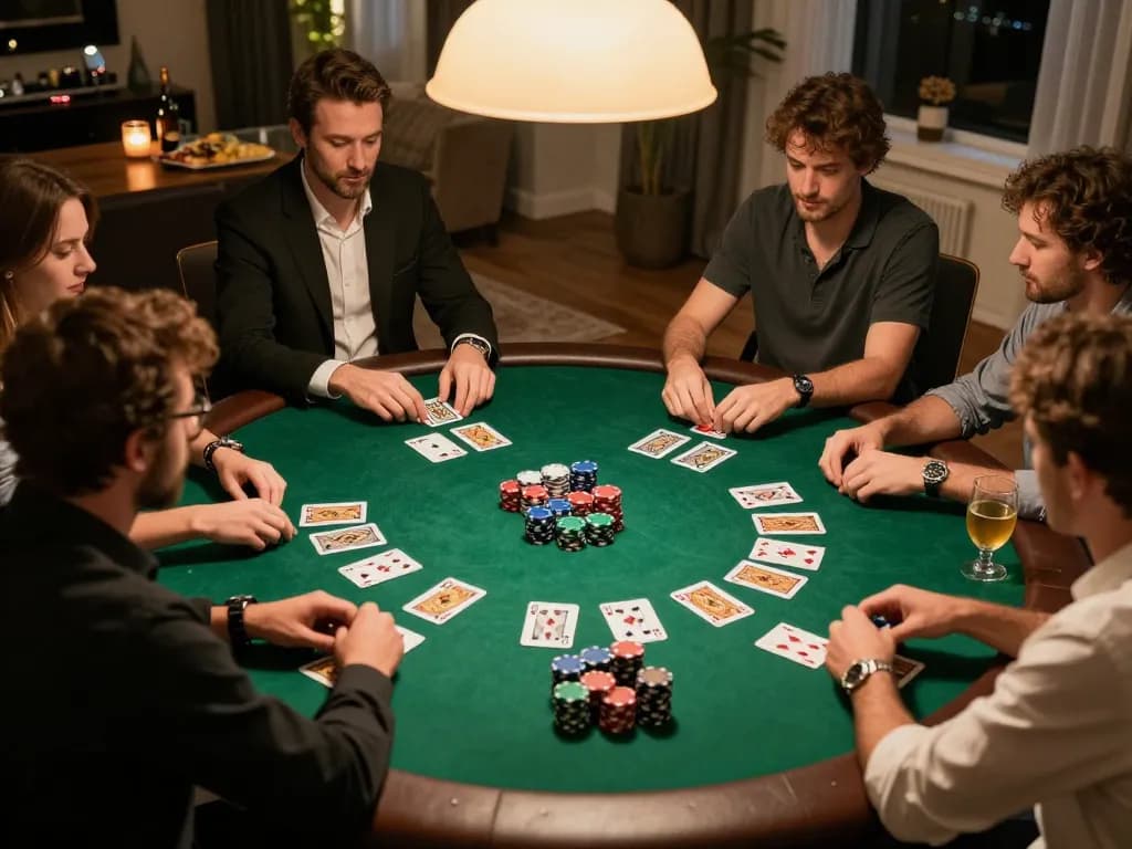 Players enjoying a strategic poker night at home, cm88-t1 as they engage in gameplay.