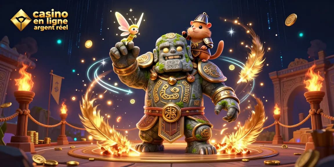 Jouez dans un univers magique avec le casino en ligne argent réel, où un golem veille avec son fier hamster.