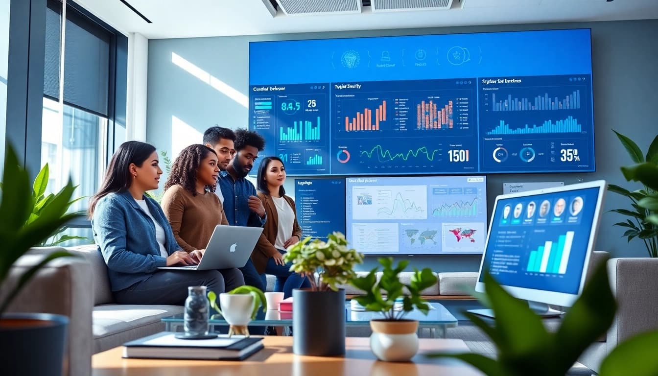 Managed Cybersecurity Tampa team collaborating on cybersecurity strategies in a modern office.