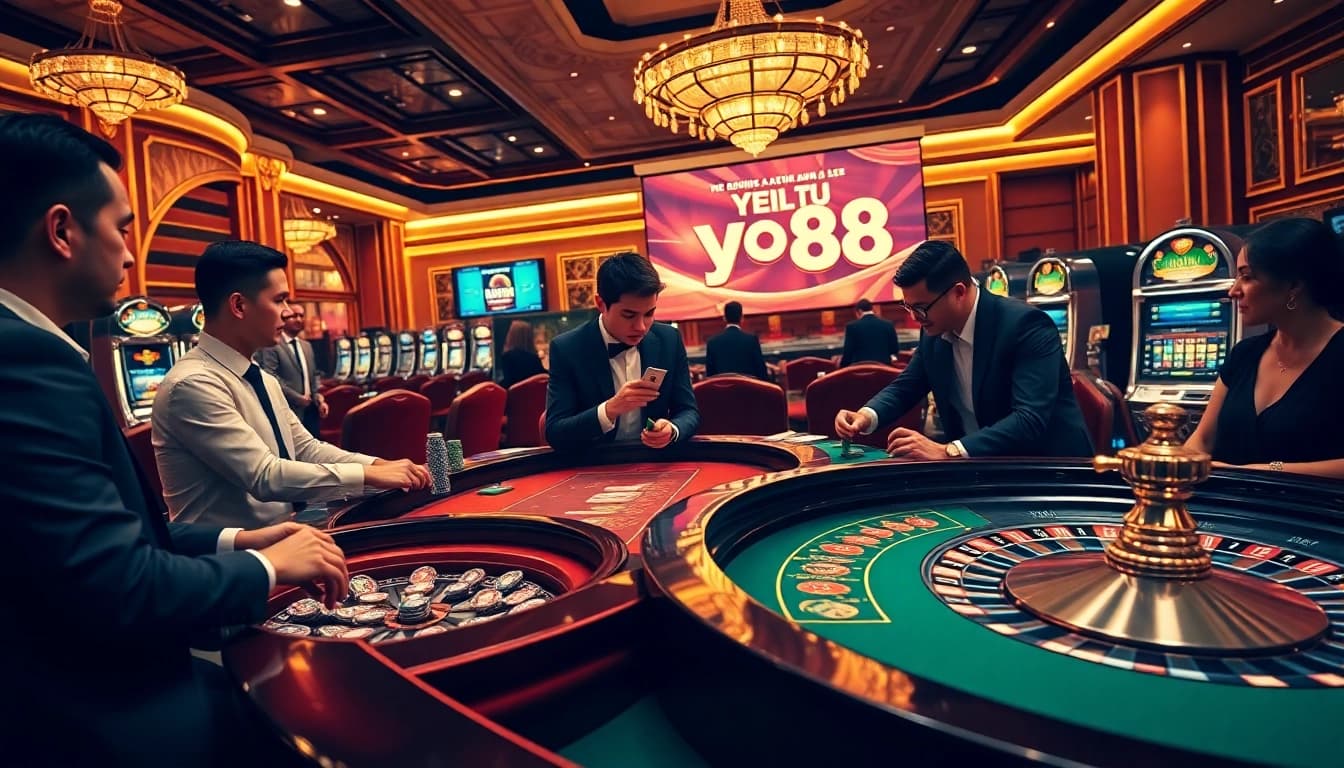 Experience exhilarating gambling action at nhà cái yo88 with vibrant casino tables and engaging players.