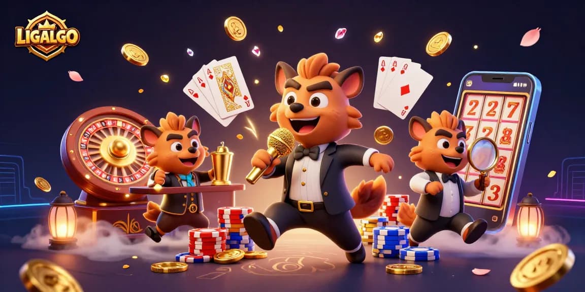 LIGALGO brings excitement to gaming with a dynamic casino scene featuring comedians and drinks.