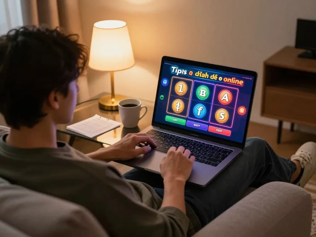 Playing đánh đề online at home with a laptop, betting notes, and cozy atmosphere.