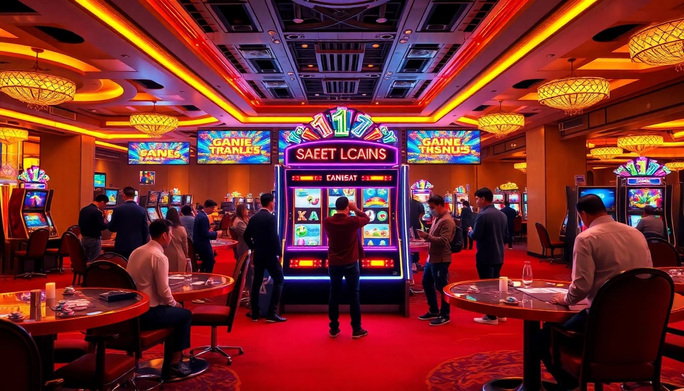 Gamblers enjoying the excitement of slot depo pulsa at a luxurious casino