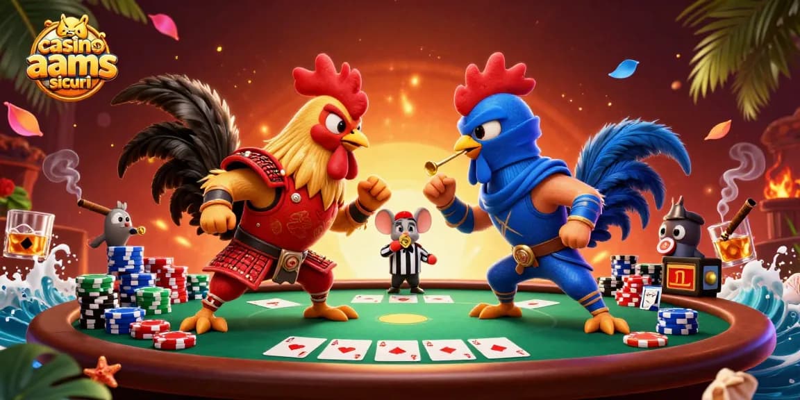 Giocando nei casino non AAMS sicuri con giri e jackpot, due galli combattenti sfidano il destino.