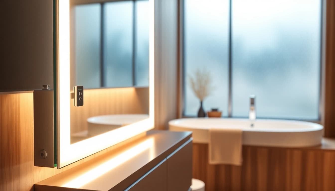sonni Spiegelschrank im modernen Bad mit eleganten LED-Details beleuchtet