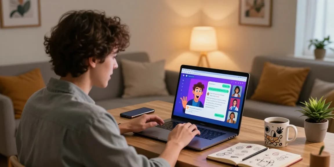 Engaging in an ai nsfw chat interaction in a cozy home office.