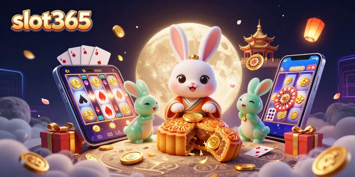 Experience the excitement of slot365 with rewarding features like golden coins and poker chips in a vibrant casino scene.