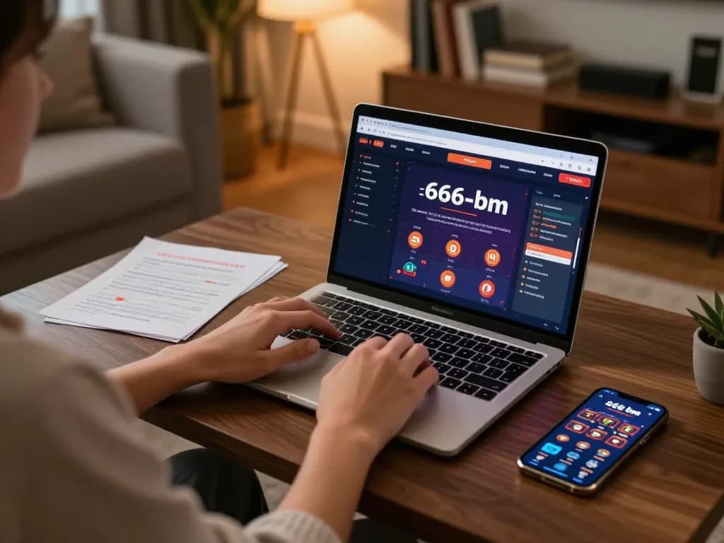 Engaging player using s666-bm casino platform on a laptop in a cozy living room