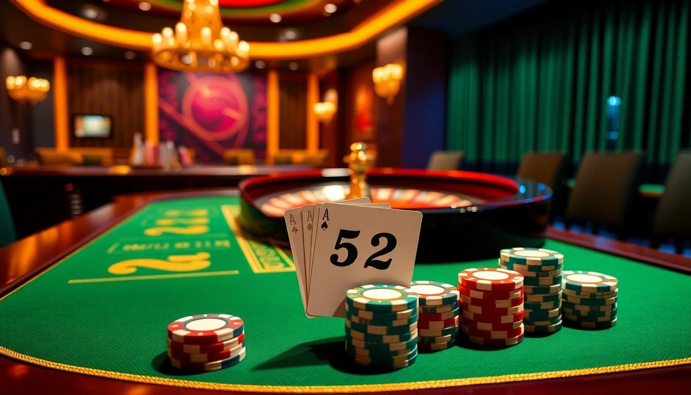 Exciting high-stakes poker game at a b52 themed casino table