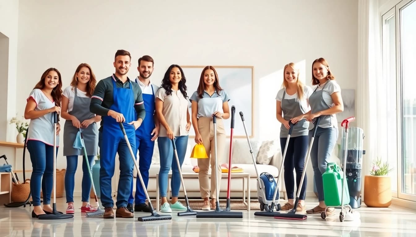 Cleaning Service team efficiently tidying up a modern home environment with a focus on cleanliness and professionalism.