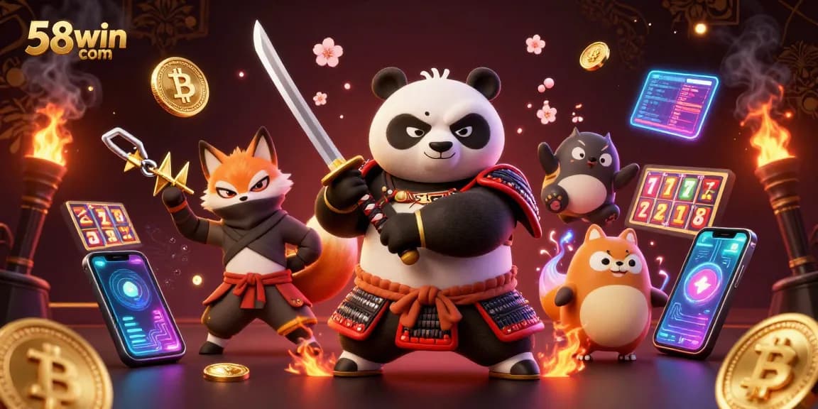 Engage with 58win com's thrilling gaming world featuring samurai, ninja, and cryptocurrency elements.