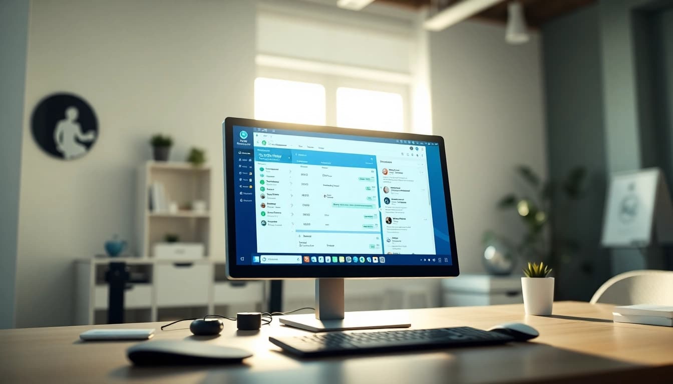 Showcases ultramsg WhatsApp API in a modern workspace with vibrant messaging tools.