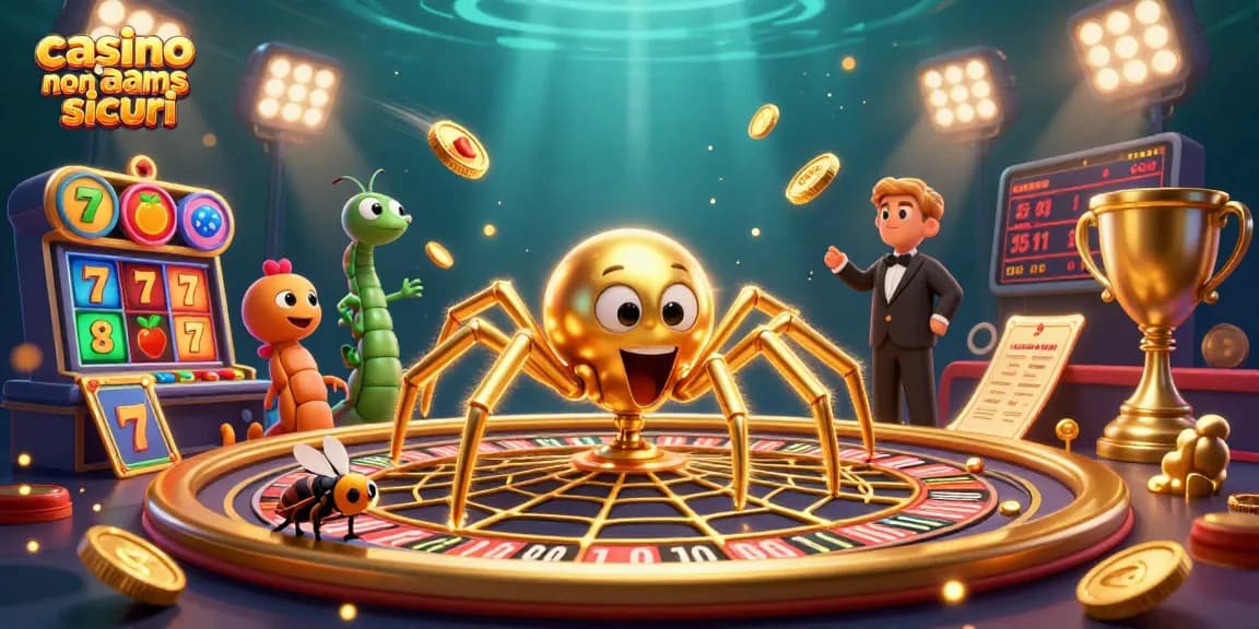 Scopri casinò non AAMS sicuri con un'illustrazione 3D vibrante e dettagliata, caratterizzata da elementi unici come slot e jackpot.