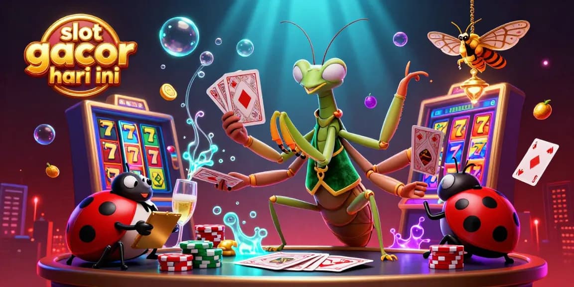 Experience the excitement of slot gacor hari ini with a lively 3D casino scene featuring colorful slot reels and lively characters.