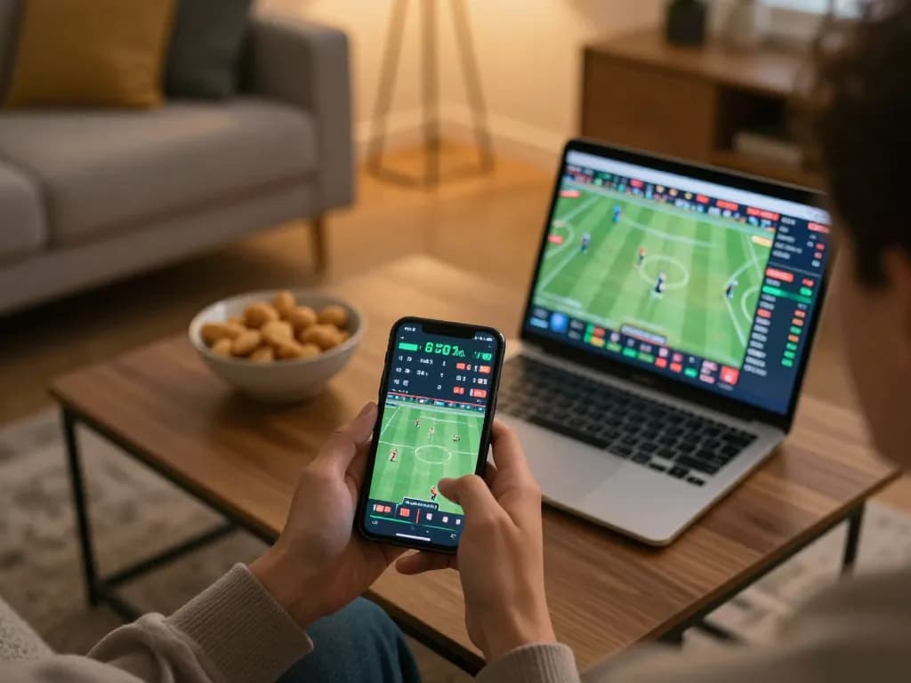 Explore online casinos in Canada reddit with a dynamic live sports betting scene showing smartphone and laptop action