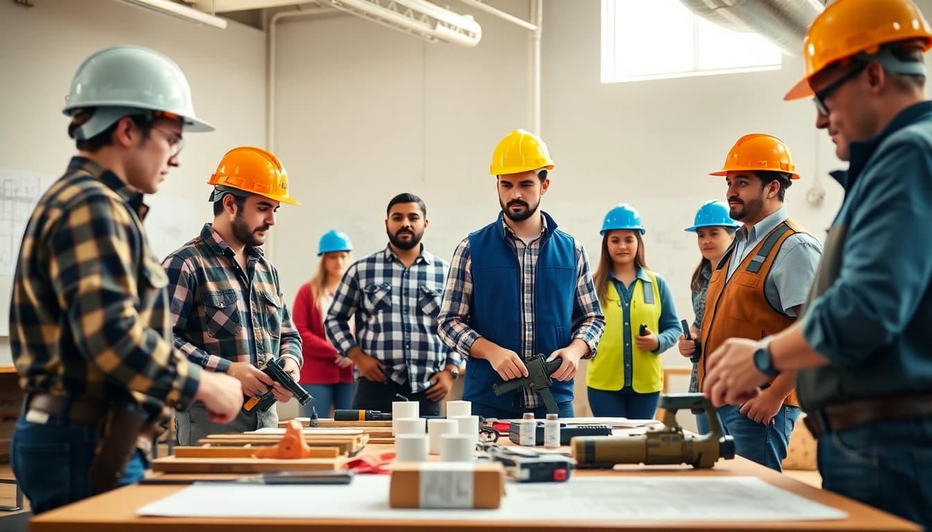 Students learning at construction trade schools in Texas, showcasing hands-on skills in a professional setting.