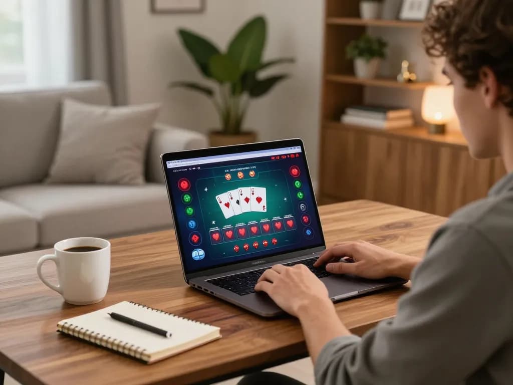 Player immersed in online gambling on jae888 while enjoying a cozy home atmosphere with a stylish setup.