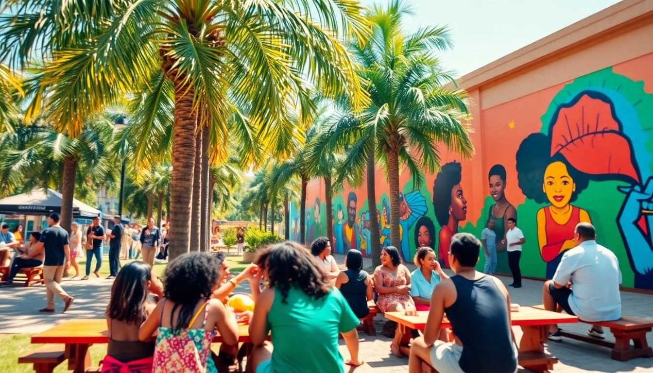 Celebrate Orlando Black culture in a vibrant street scene with community members and murals.