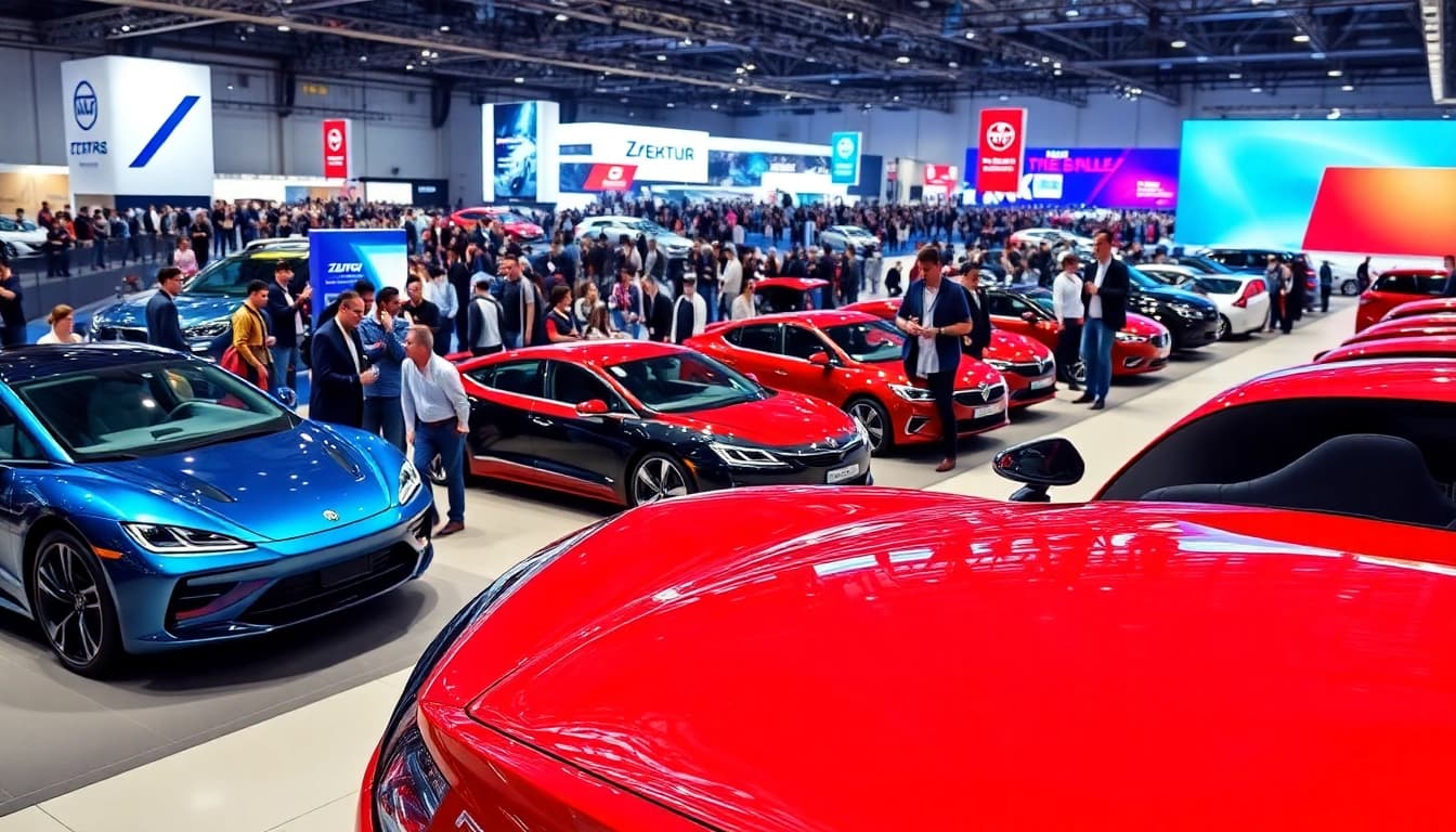 Explore vibrant scene at the Auto Cars Show featuring modern vehicles and enthusiastic visitors.
