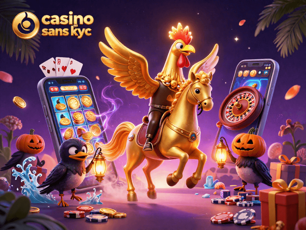 Jouer à un casino en ligne sans KYC avec des personnages fantastiques dans un casino vibrant