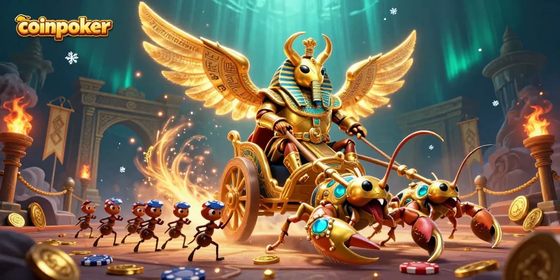 Venez découvrir coinpoker avec une illustration riche en couleurs de jeux de poker et de casino.
