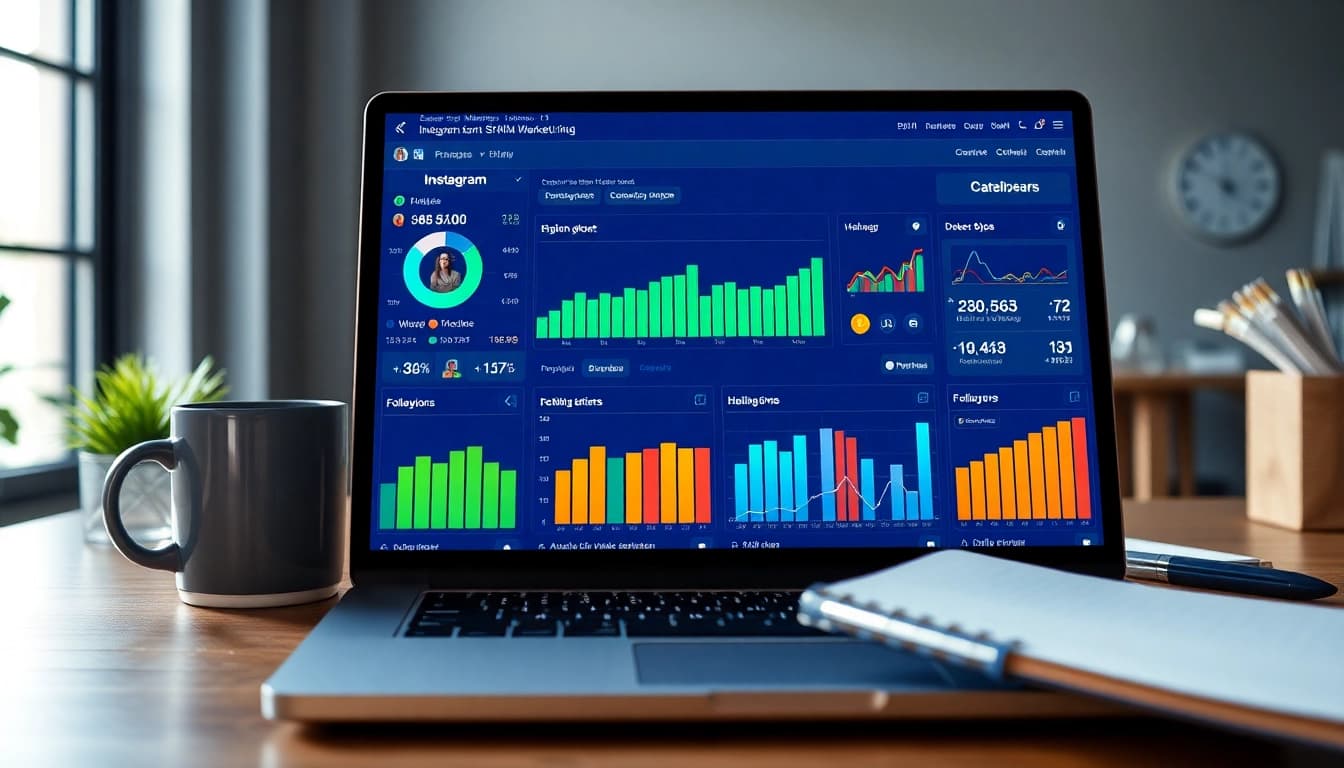Showcasing analytics and insights for Instagram smm panel strategies in a modern workspace.