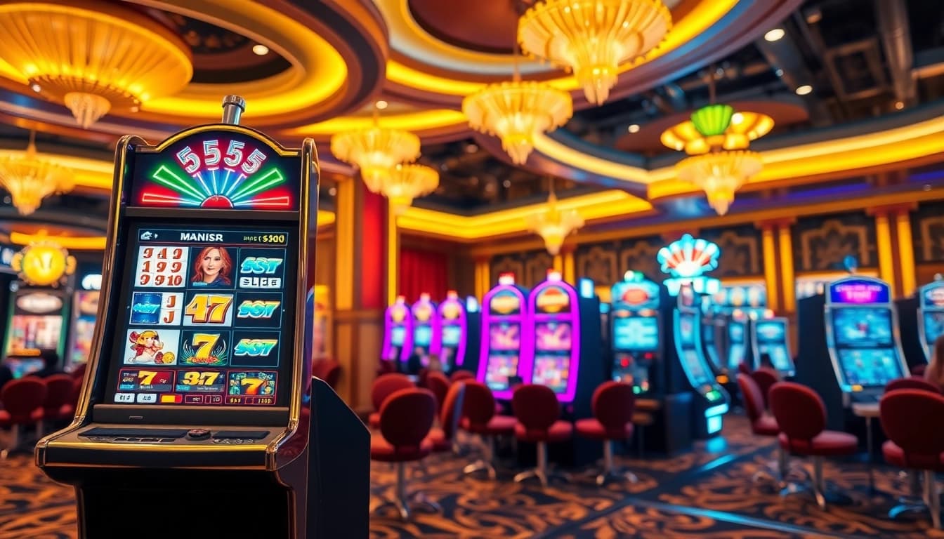 Menangkan jackpot di slot online dengan mesin permainan berwarna-warni di kasino mewah.