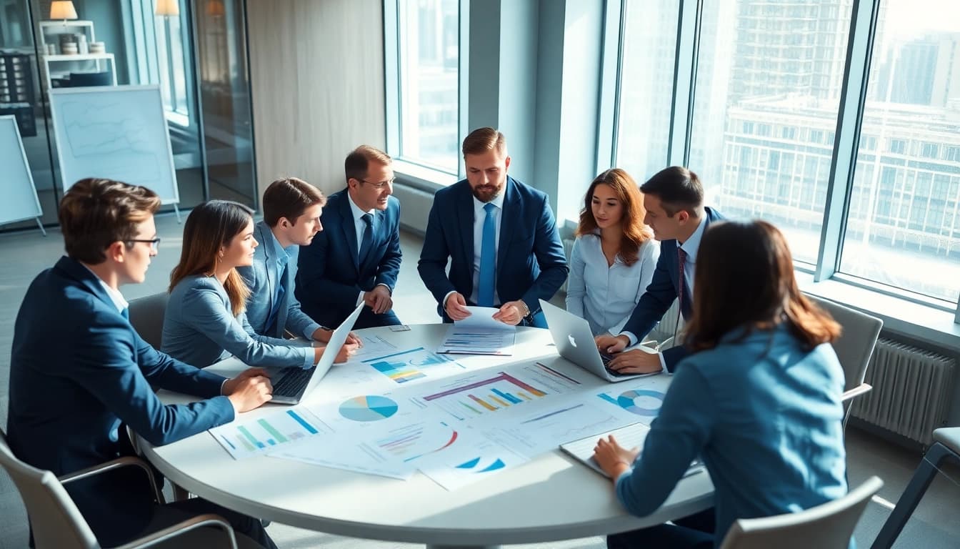 Crisis management consultant leads a dynamic strategy meeting with a diverse team.