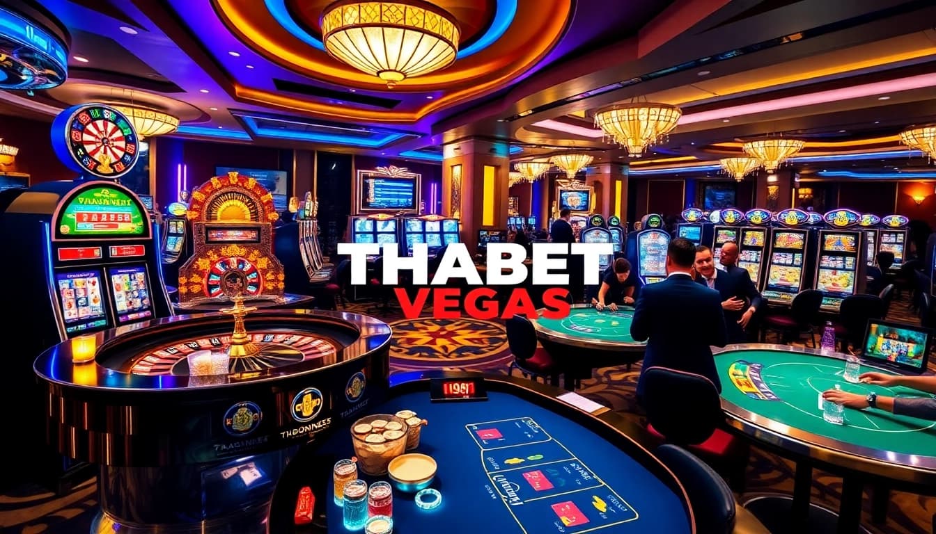 Exciting gambling atmosphere at https://thabet.vegas/ showcasing luxury and engagement with casino tables.