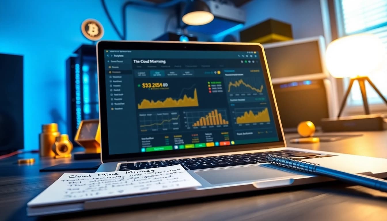 bitcoin cloud mining dashboard in a modern digital workspace