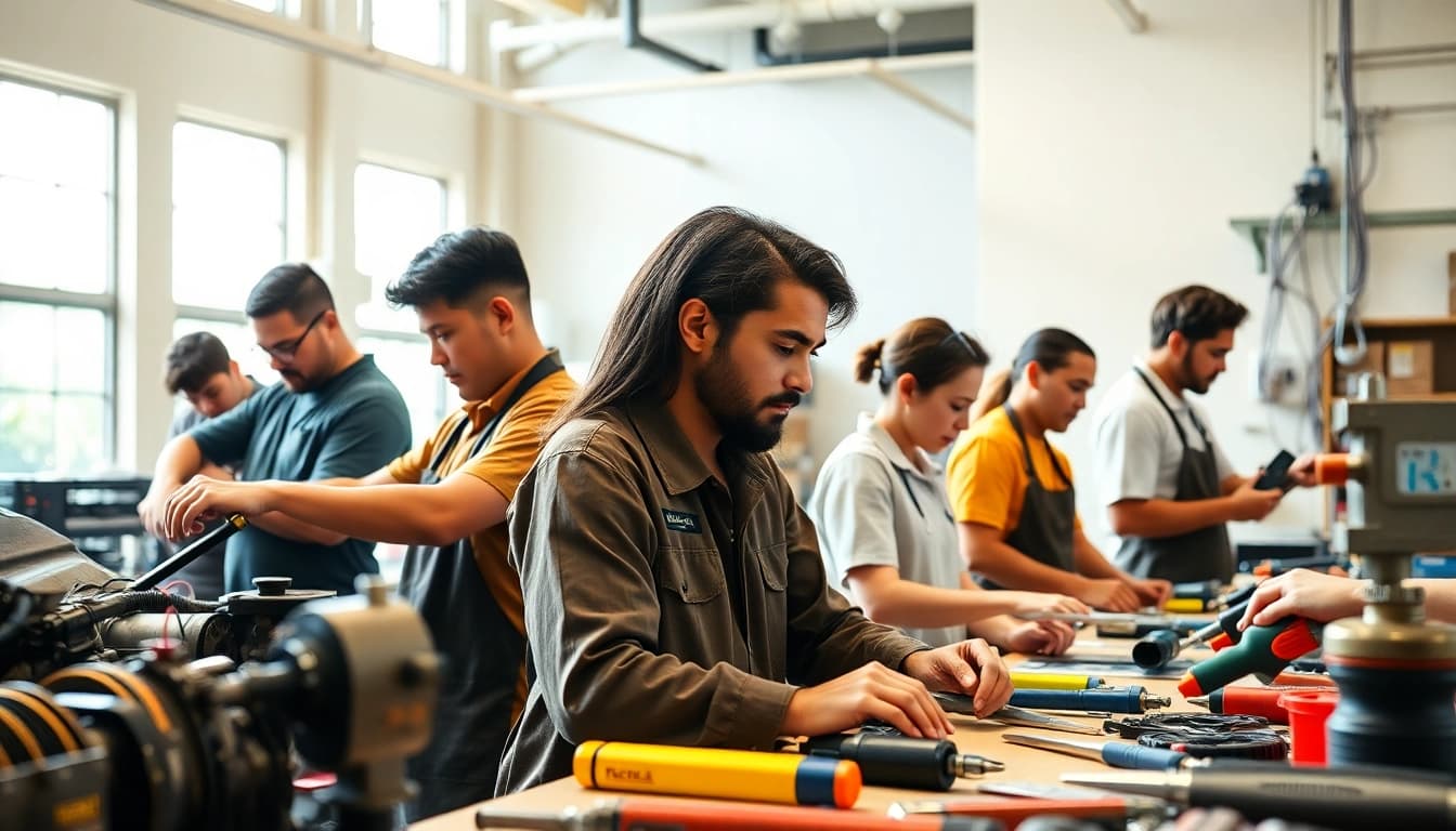 Experience engaging training at trade schools oahu, featuring diverse students honing practical skills.