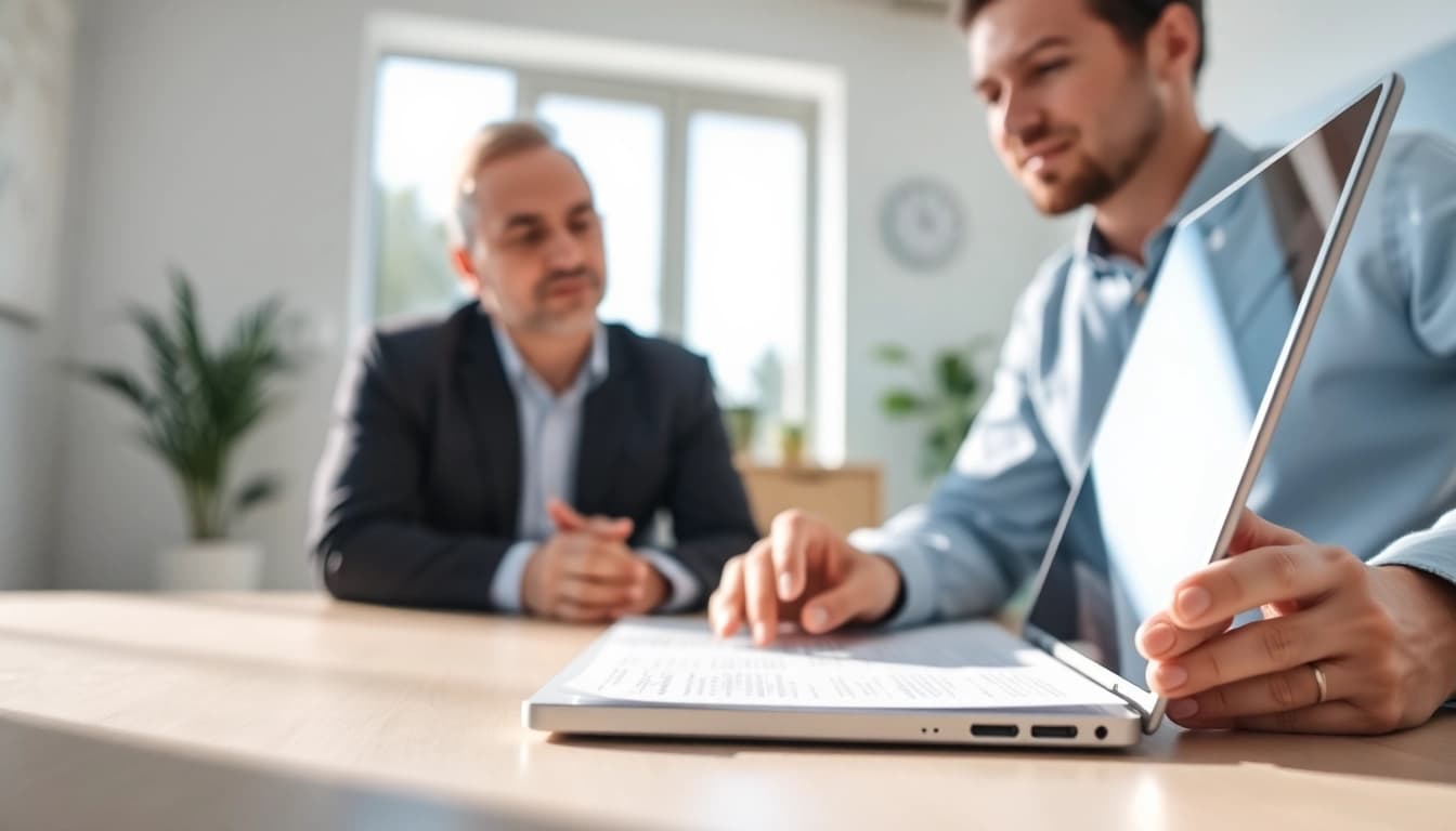 Florida Public Adjuster consulting with a client in a bright, professional office.