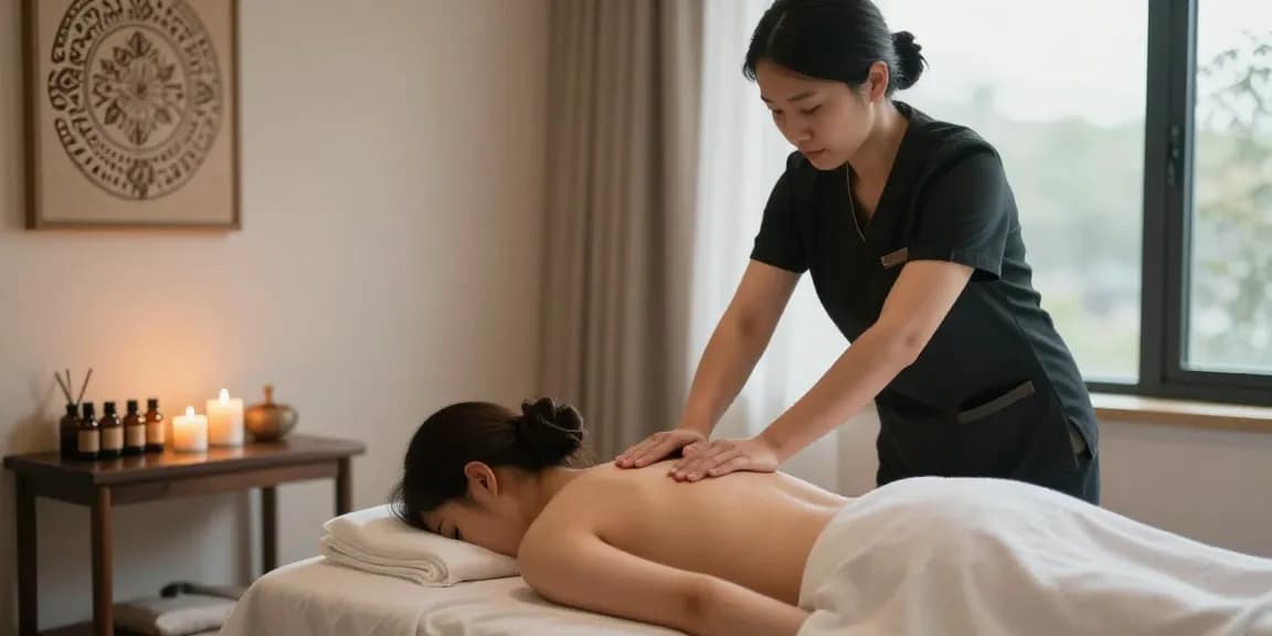 Relaxing Swedish massage scene with therapist and client, featuring https://www.makangs.com/ soothing ambiance and essential oils.