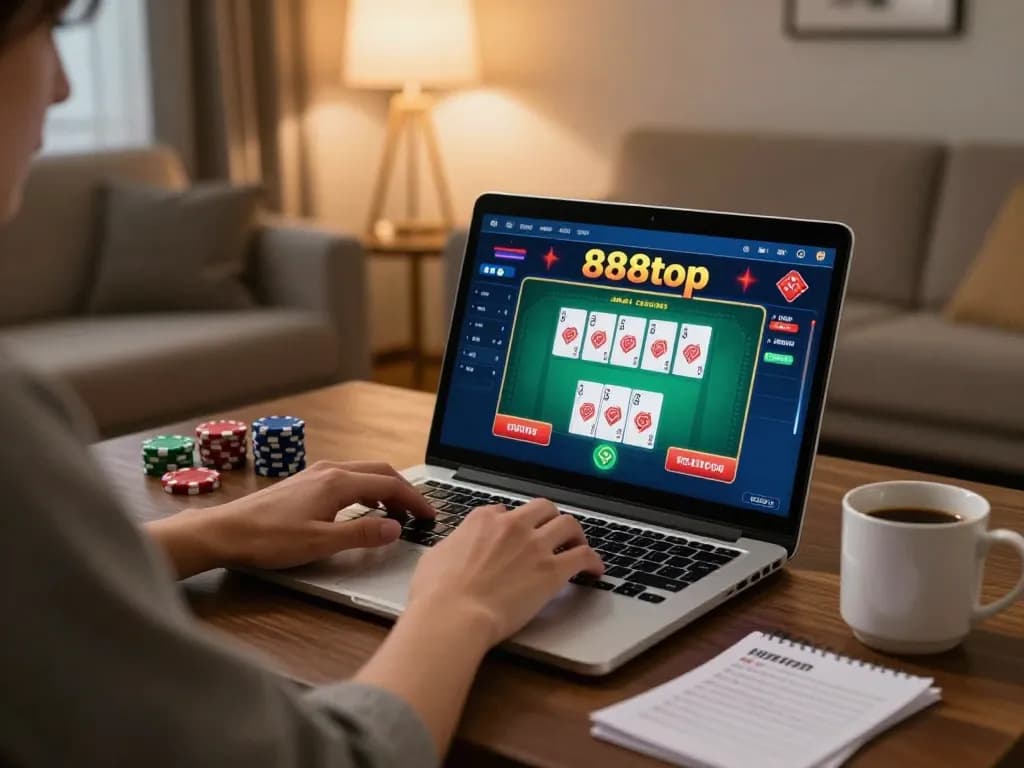 Engaging poker session on 888top com with players and strategy notes in a cozy home setting.