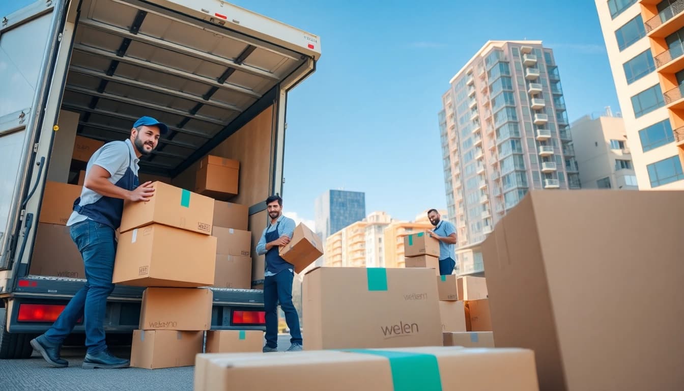 Wellen moving services team packing items with care in an urban setting.