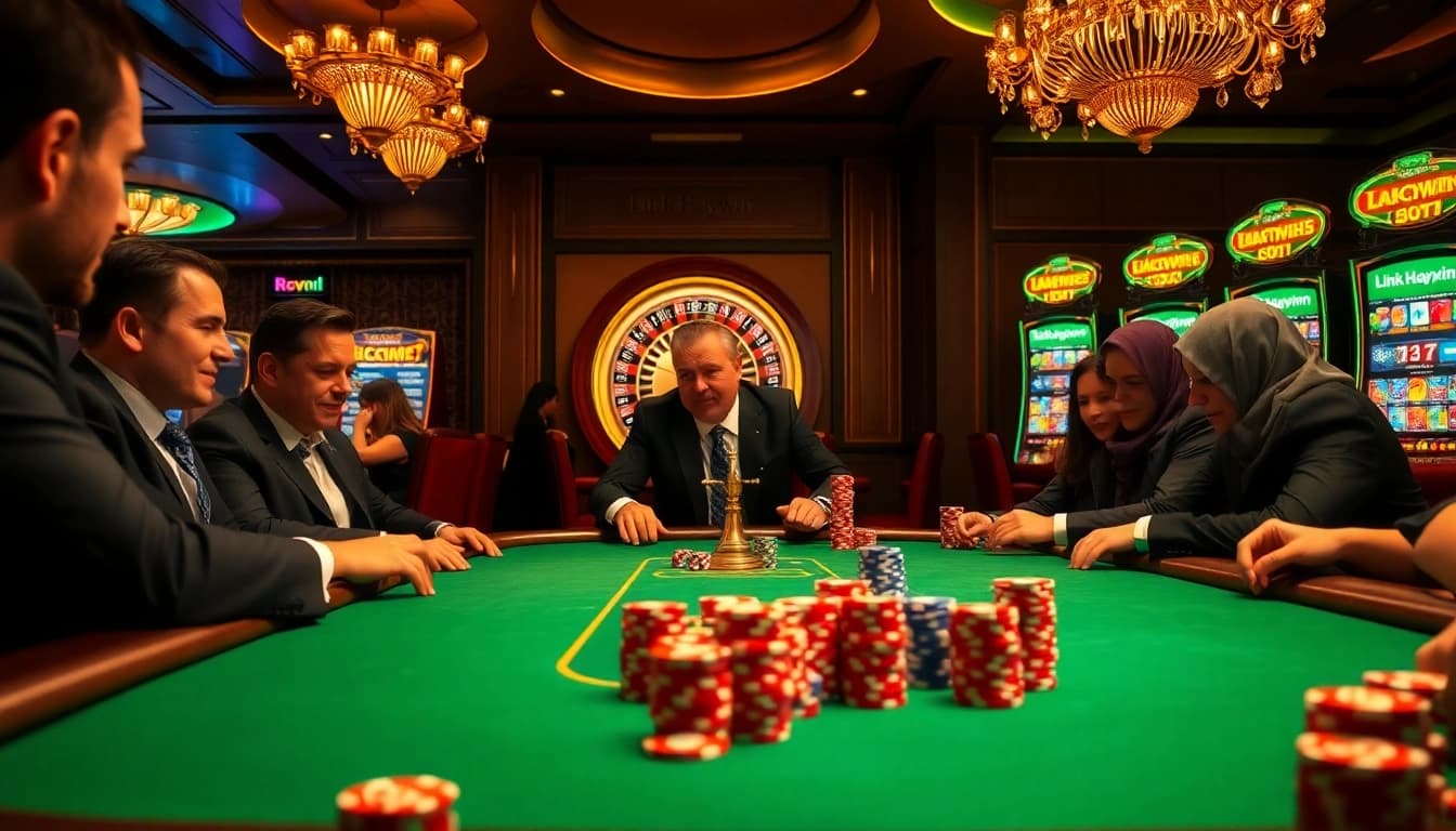 Players enjoying the thrill of gaming at Link Haywin casino, excitement radiating from the scene.