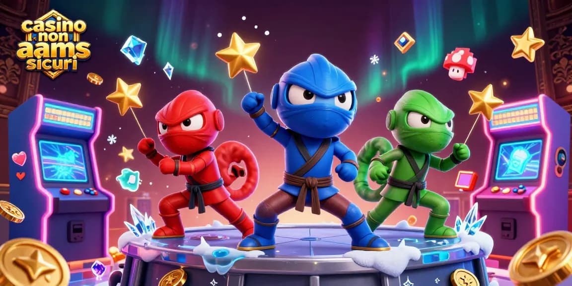 Scopri i migliori casino non aams sicuri con il team di camaleonti ninja in azione sulle slot e giochi d'azzardo.