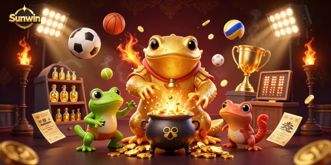 Sunwin players enjoy a vibrant 3D gaming experience with golden coins and sports elements.