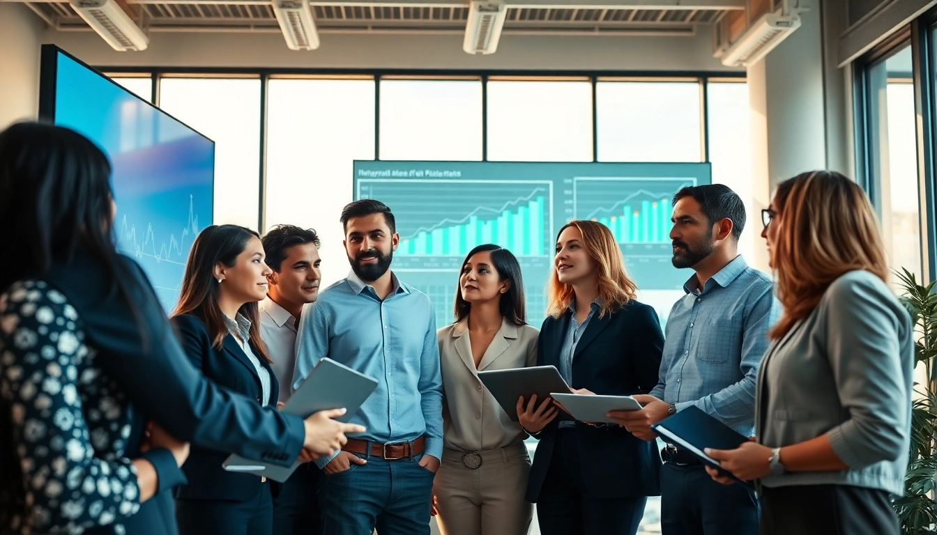 Sales teams using a content analytics tool for sales teams to drive data-driven decisions in a modern office.