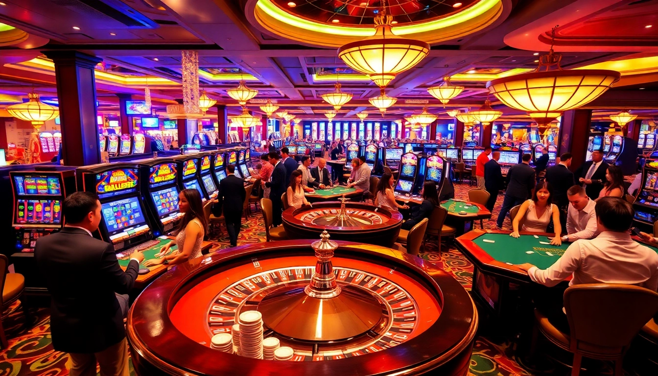 Casino gaming scene featuring KJC brand elements, showcasing vibrant tables and exciting players.
