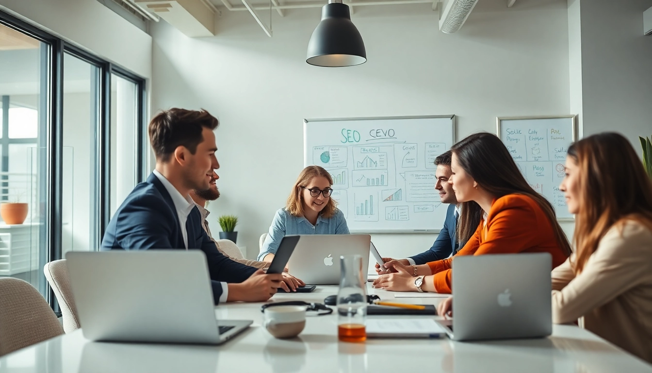Engage with expert Edmonton SEO strategies in a professional marketing office environment.