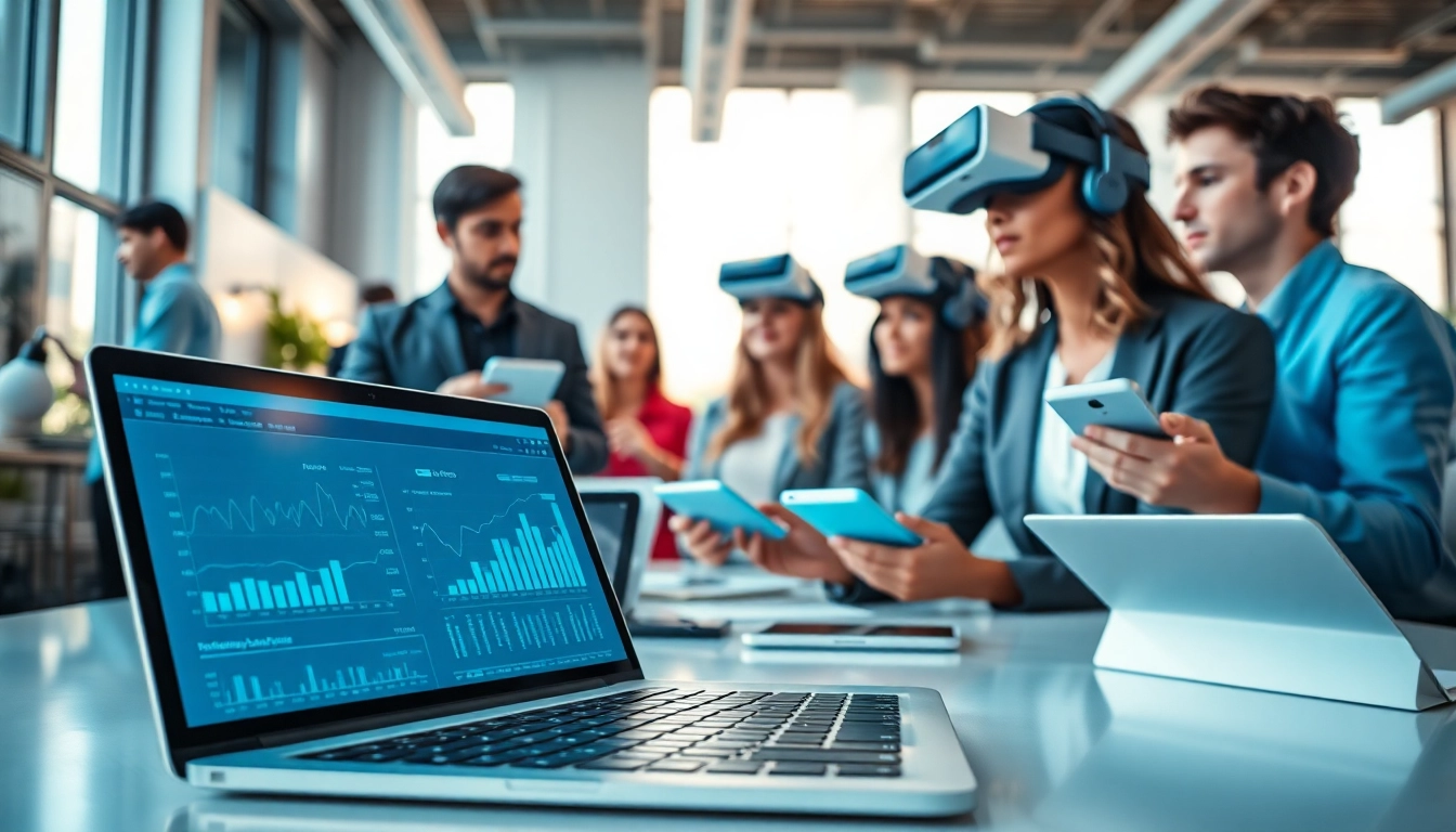 Engaging technology workspace showcasing collaboration with high-tech devices and innovative tools.