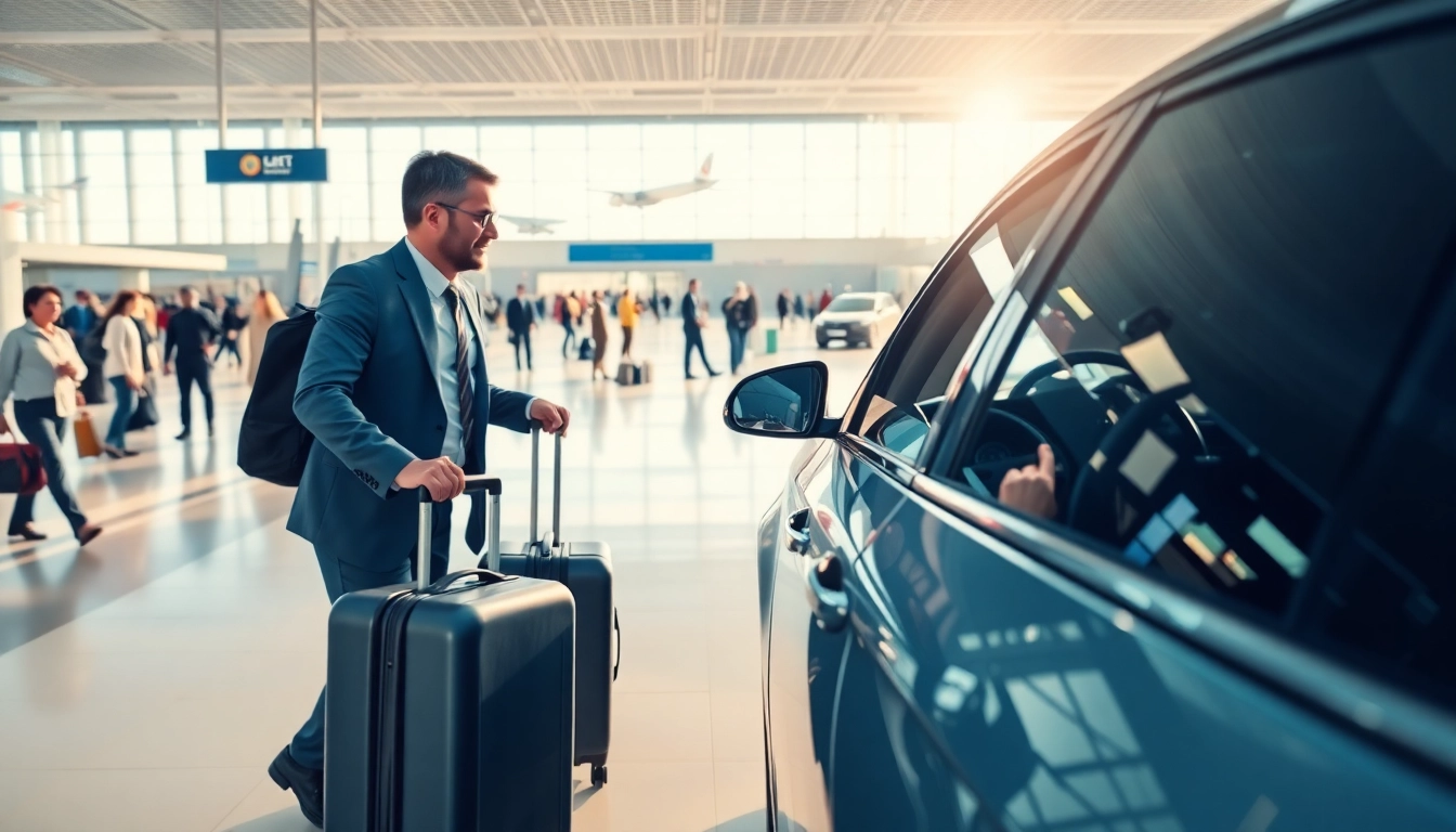 Efficient Private Airport Transfers with professional driver assisting travelers at an airport.