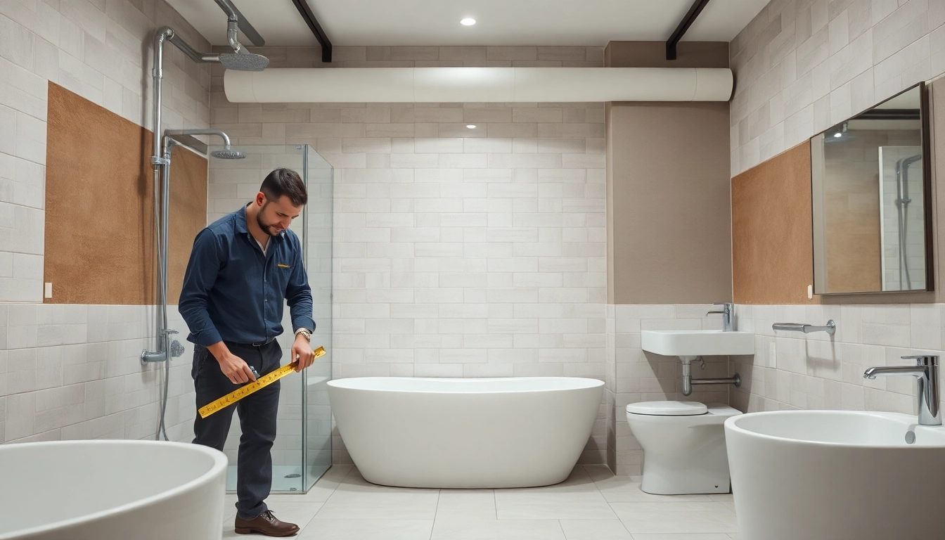 Assessing bathroom renovation cost in a mid-renovation scene showcasing tiles and fixtures.