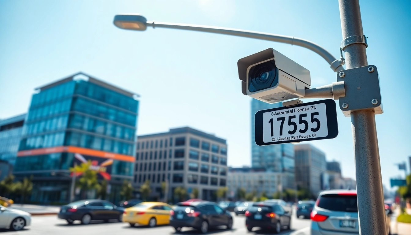 Showcasing an automatic license plate recognition system capturing vehicles in a busy urban environment.