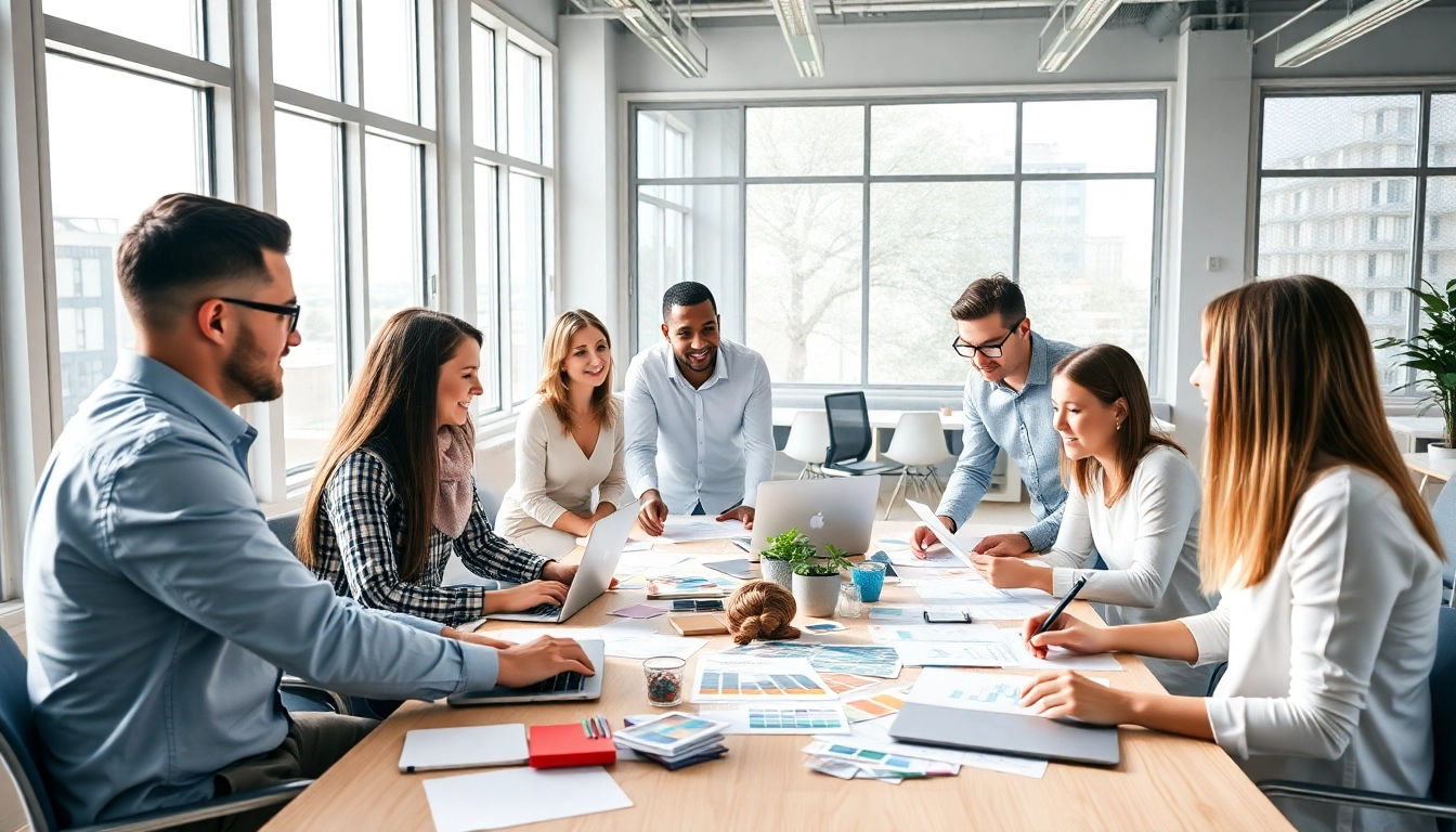 Webdesign Braunschweig: Team bei der Erstellung ansprechender Designs in modernem Büro.