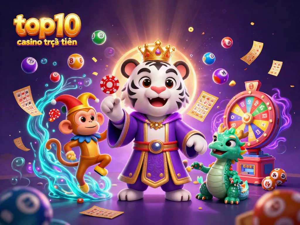 Khám phá top 10 casino trực tuyến với hình ảnh rực rỡ của hổ trắng và khỉ vàng.
